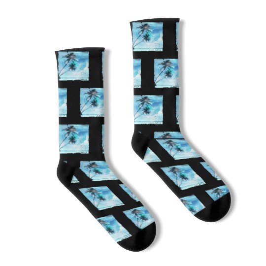 Artistic Long Beach California Palm Tree Vacation Socks