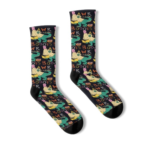 Reading Teacher Halloween T Rex Ghost Book Socks