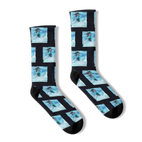 Artistic Amelia Island Florida Palm Tree Vacation Socks