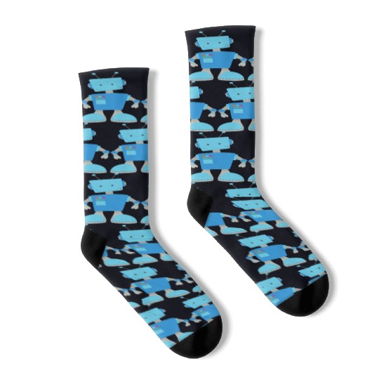 Cute Robot Funny Robot Silly Robot Blue Robot Socks