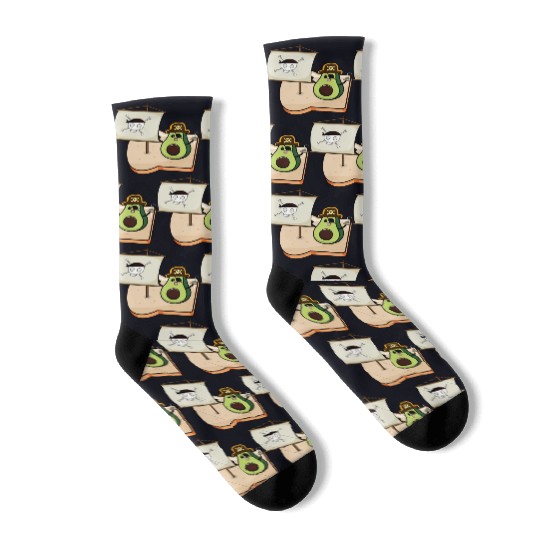 Funny avocado pirate sailing on a toast bread Socks