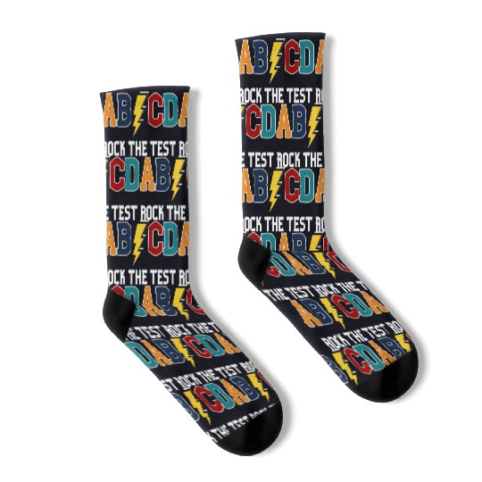 ABCD Rock The Test Funny Metal Teacher Student Socks