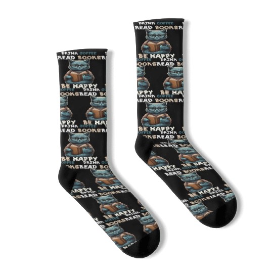 Coffee Lover Drink Coffee Read Books Be Happy Socks