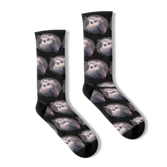 Cute Gray Budgie Parakeet Bird Flower Crown Pet Bi Socks