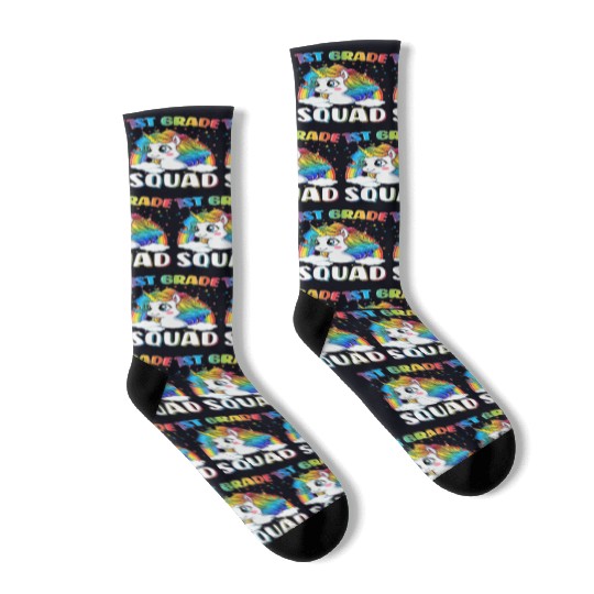 1st Grade Squad Unicorn Rainbow Back To School Socks