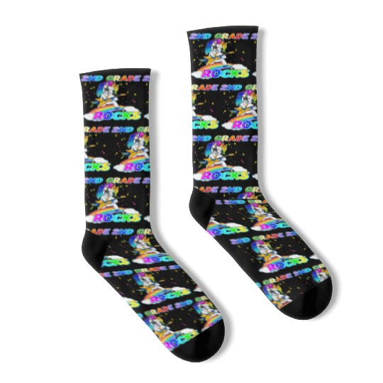 2nd Grade Rocks Unicorn Rainbow Back Socks
