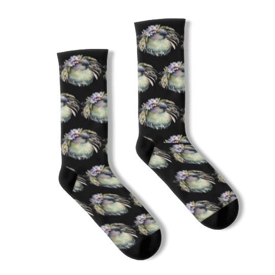 Cute Kiwi Bird Flower Crown Floral Exotic Birds Socks