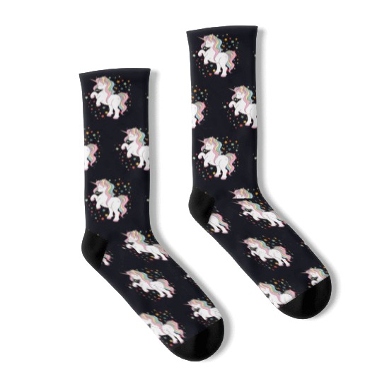 Cute Rearing Rainbow Unicorn Falling Stars Socks