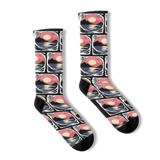 zen cartoons japan nature mountains ocean Socks