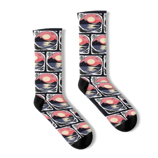 zen cartoons japan nature mountains ocean Socks