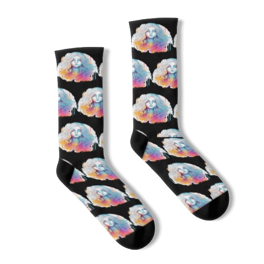 Glimmering Holographic Girl The Future is Now Socks