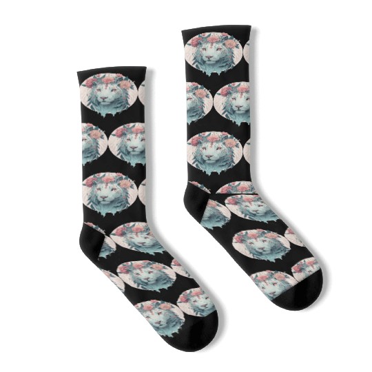 White Bengal Tiger Flower Crown Watercolor Safari Socks