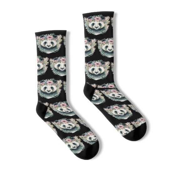Cute Panda Bear Flower Crown Watercolor Animal Lov Socks