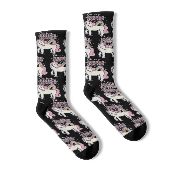 Rainbow and Unicorn Kindergarten Teacher Socks