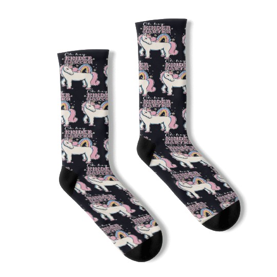 Rainbow and Unicorn Kindergarten Teacher Socks
