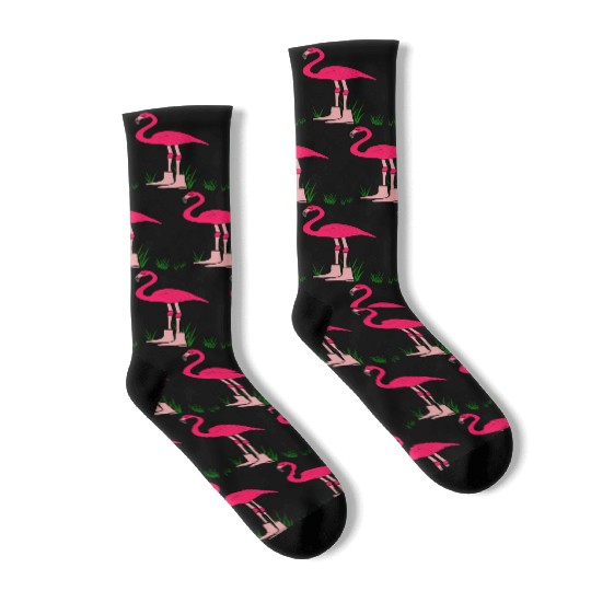 Flamingo with boots art animal print bird pink Socks