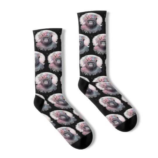 Cute Gorilla Flower Crown Africa Animal Lover Socks