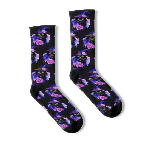 Watercolor Cat Halloween Sublimation Socks