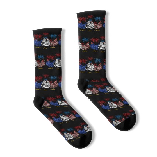 Funny Chickens American Flag Patriotic Farmer 4th Socks