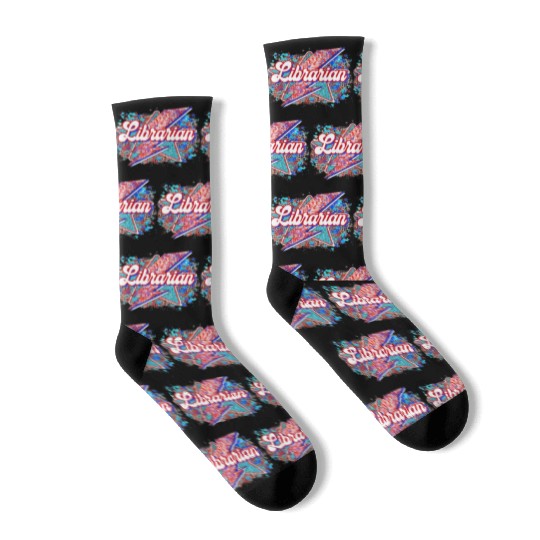Leopard Lightning Bolt Librarian Teacher Book Socks