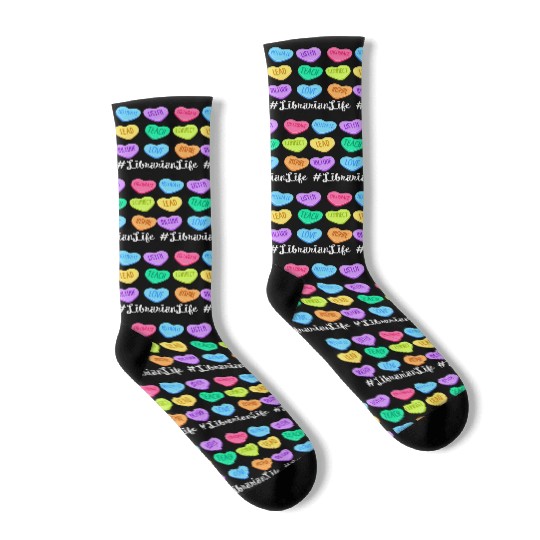Librarian Life Teacher Valentines Day Pastel Candy Socks