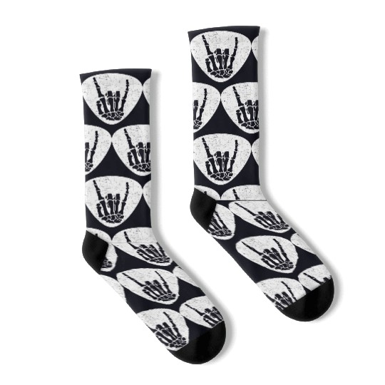 Cool Rock And Roll Skeleton Hand On A Guitar Pick Socks