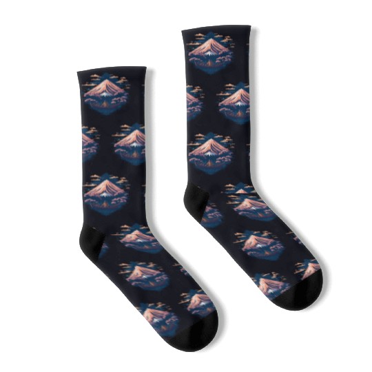 Serene Mount Fuji Sunset Peaceful River Scenery Socks
