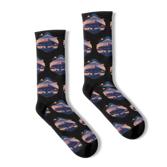 Serene Mount Fuji Sunset Peaceful River Scenery Socks