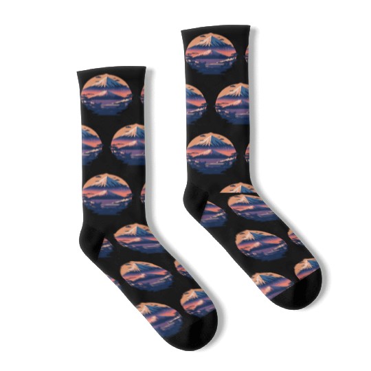 Serene Mount Fuji Sunset Peaceful River Scenery Socks