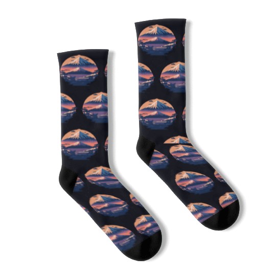 Serene Mount Fuji Sunset Peaceful River Scenery Socks