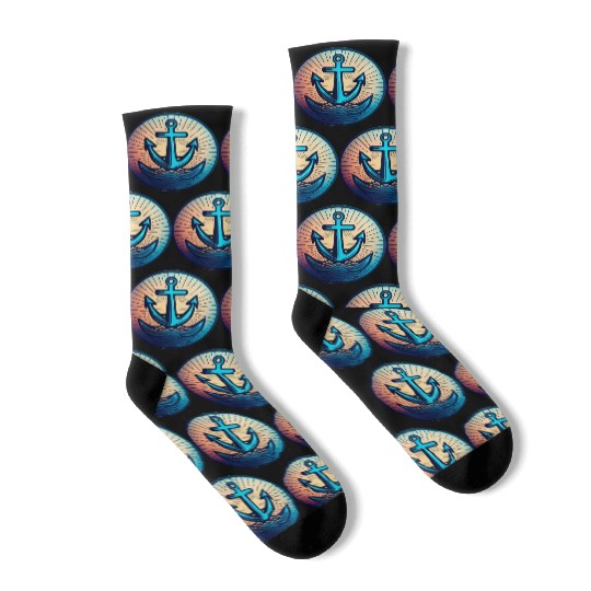 Sailing Motor Boat Anchor Around Sunset Socks