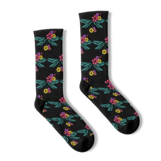 dragonfly with colorful flowers Socks