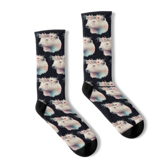 Cute Polar Bear Flower Crown Animal Lovers Socks