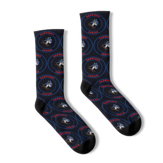 Retro Cool Skiing in Sapporo Japan Socks