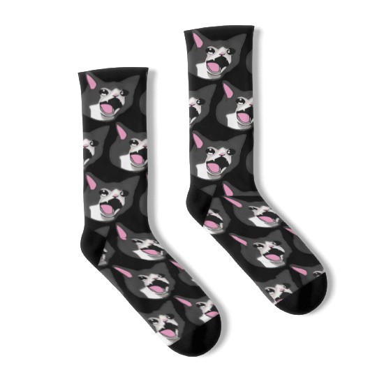 Yamero Crying Screaming Cat Meme Cute Japanese Socks