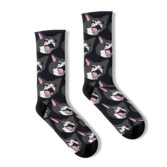 Yamero Crying Screaming Cat Meme Cute Japanese Socks