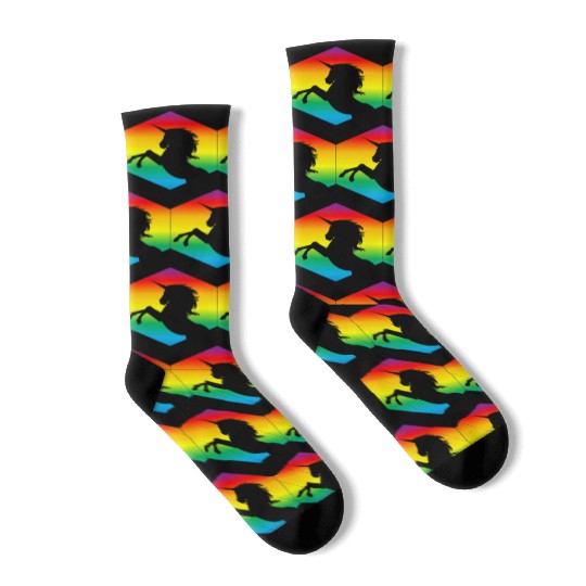Rainbow Unicorn d20 Silhouette | TTRPG Pride Socks