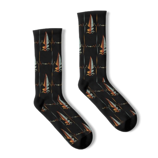 Sailboat Heartbeat Sailboat Ekg Boating Boat Socks