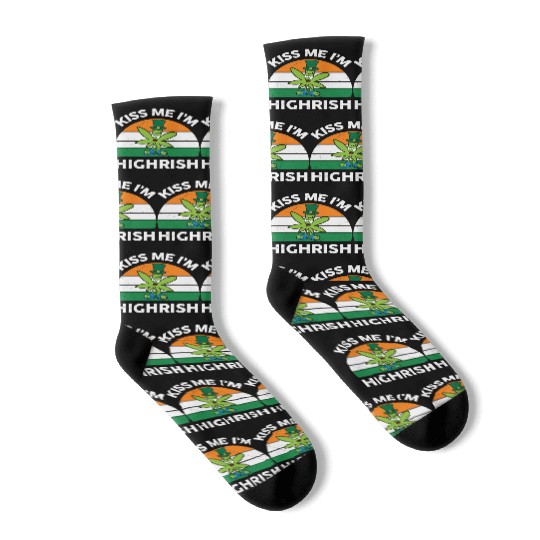 St Patricks Day Kiss Me Im Highrish Marijuana Socks
