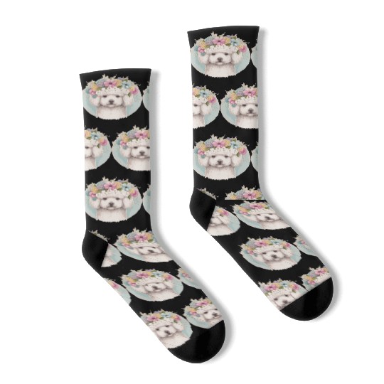 Cute Bichon Frise Flower Crown Pet Dog Floral Pupp Socks