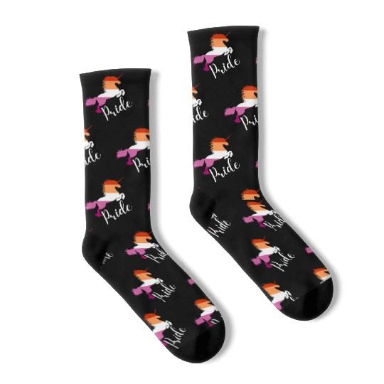 LGBTQ Lesbian Pride: Unicorn in Lesbian Flag Color Socks