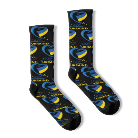 Kyiv Ukraine National Flag Heart Emblem Crest Socks