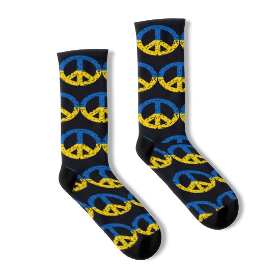 Ukraine Peace Sign Ukrainian Flag Colors Socks