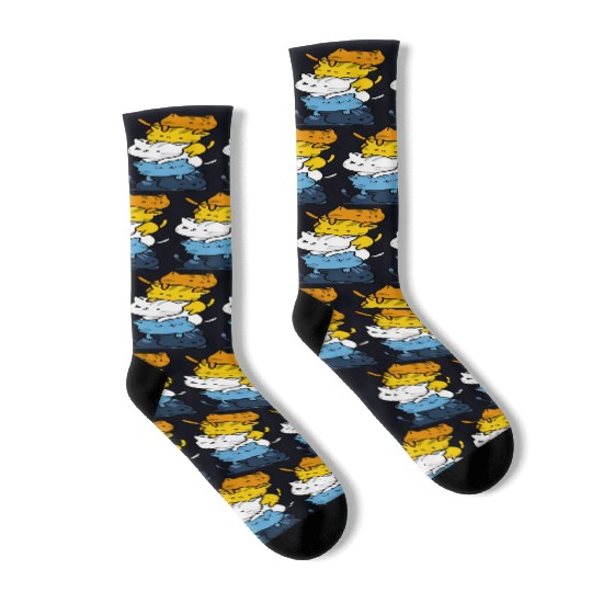 Kawaii Cat Pile Aroace Pride Flag Socks