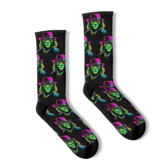 Neon gangster lion Socks