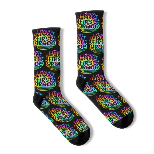 Tie Dye Hello 1st First Grade Back To School First Socks