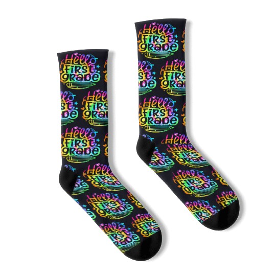 Tie Dye Hello 1st First Grade Back To School First Socks