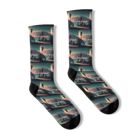 Colorful Hollywood Hills Vibrant Urban Landscape Socks