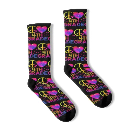 Tie Dye Peace Love 4th Grade Teacher Student Back Socks