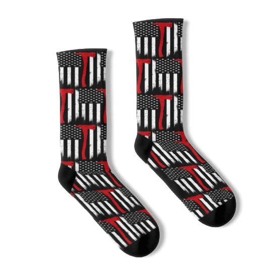 Thin Red Line Flag Axe Firefighter Support Socks